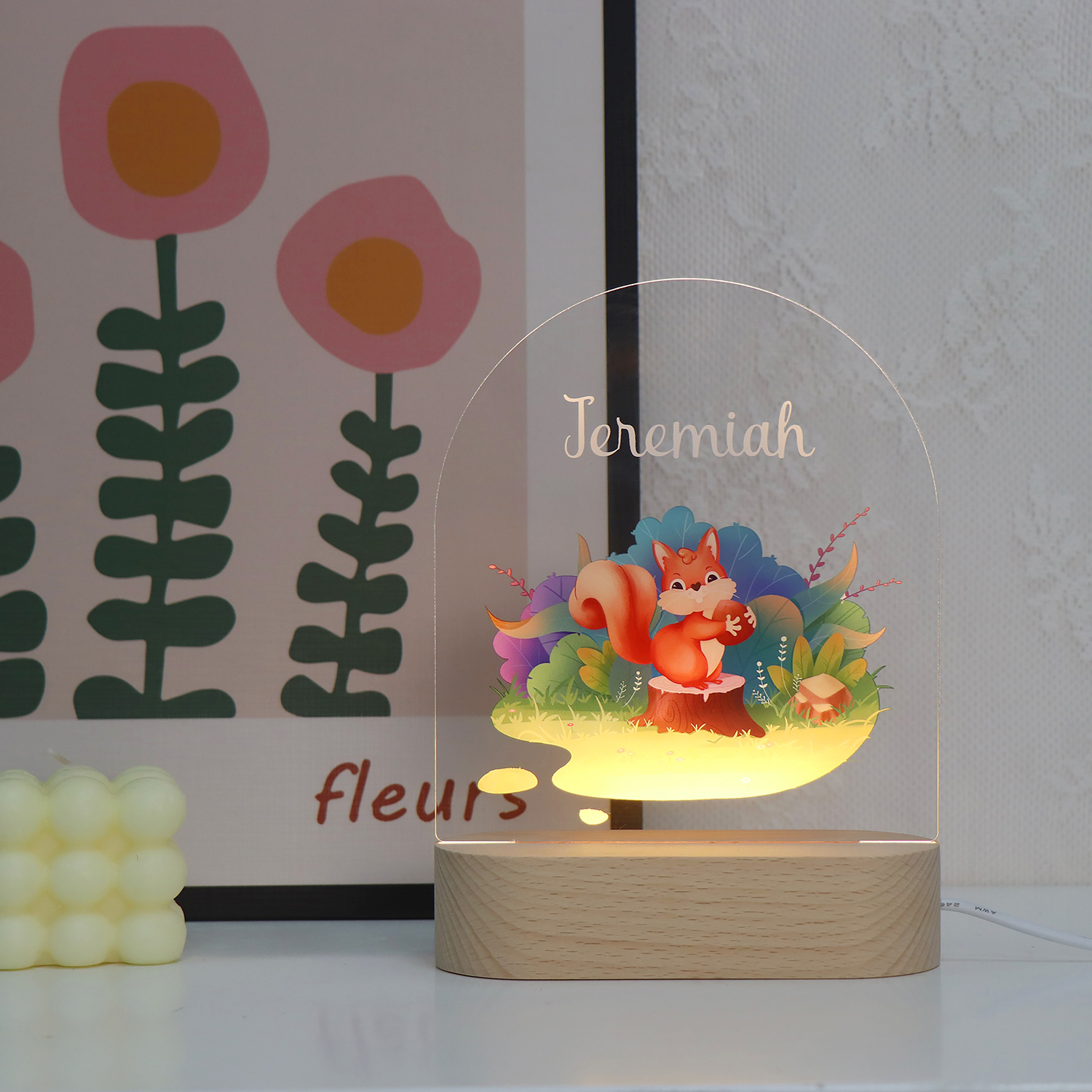 アニマルシリーズナイトライトフォックスパターンUSBアクリルランプ