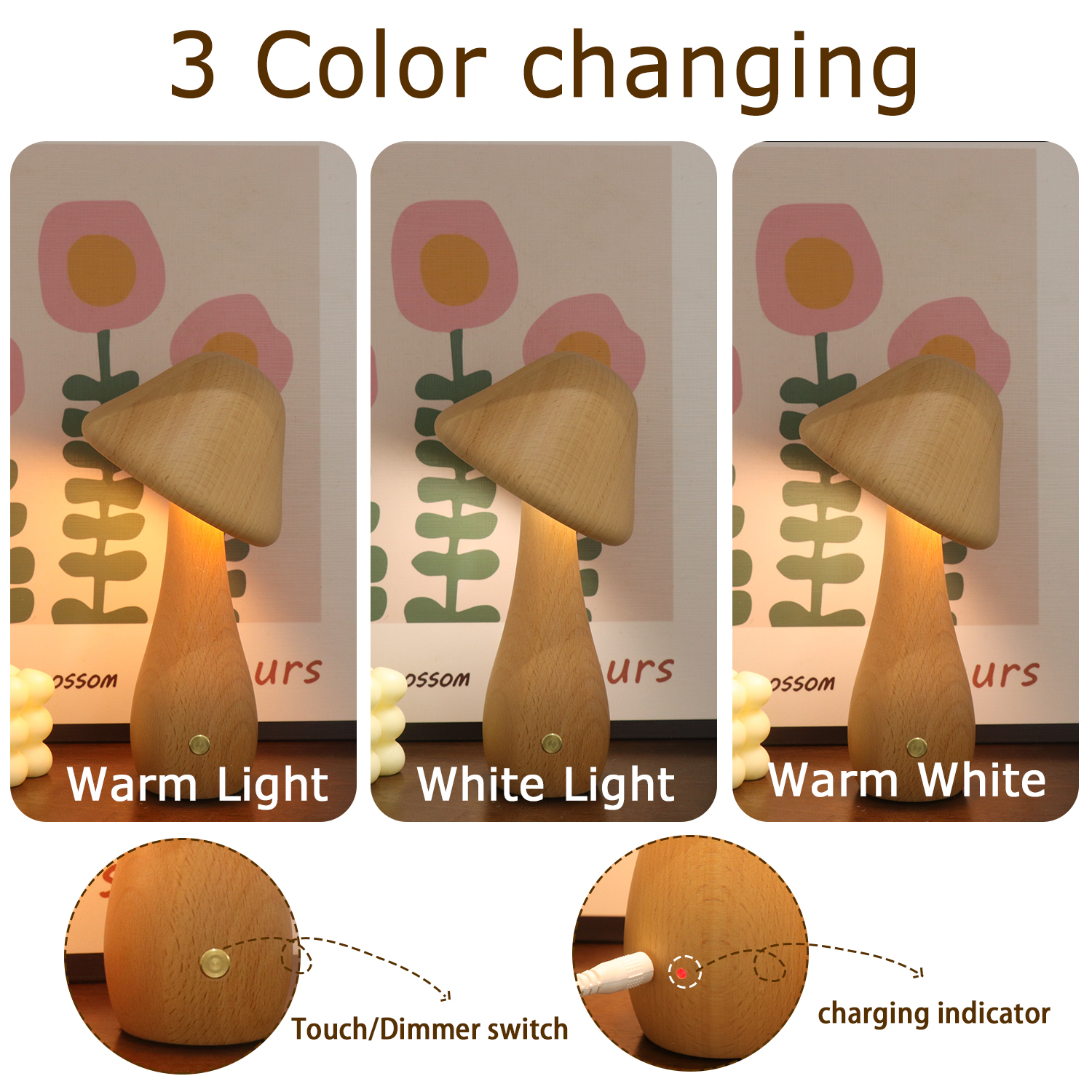 女の子向けの回転可能なマッシュルームランプナイトギフト