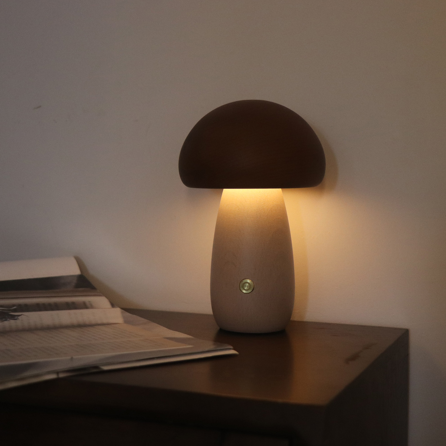 色 - ブロックされた木製マッシュルームランプ