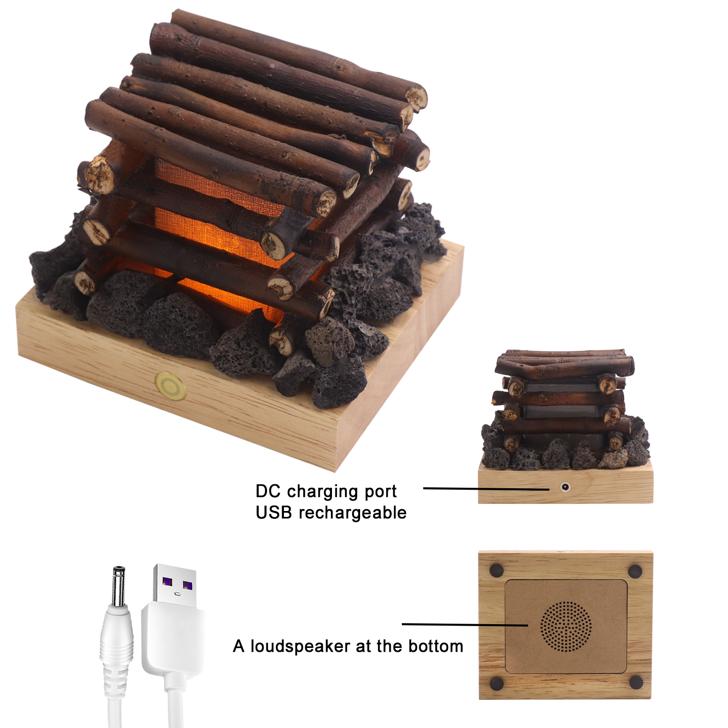 燃える音のある本物の木の枝の手作りムードランプ
