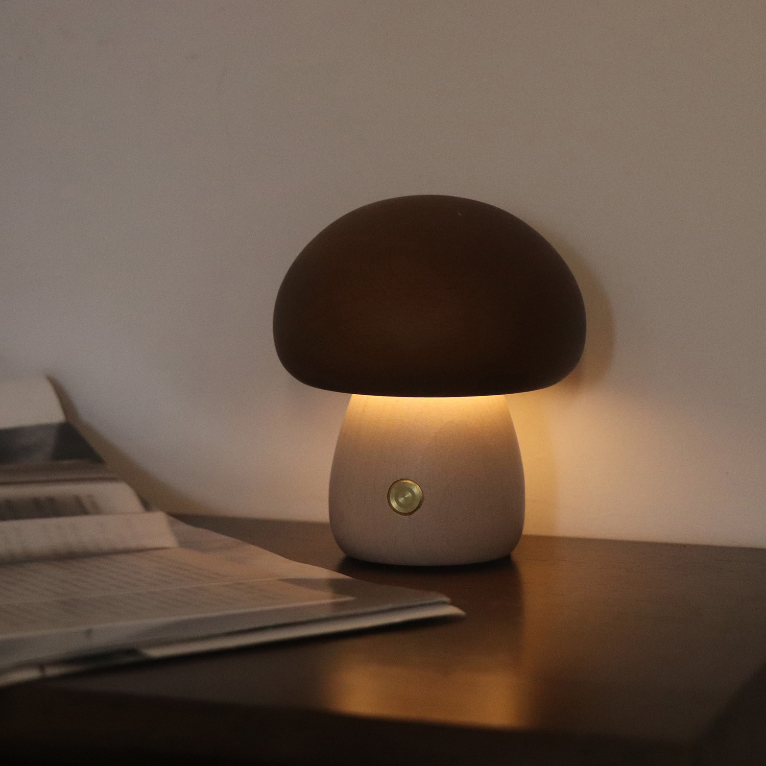 色 - ブロックされた木製マッシュルームランプ