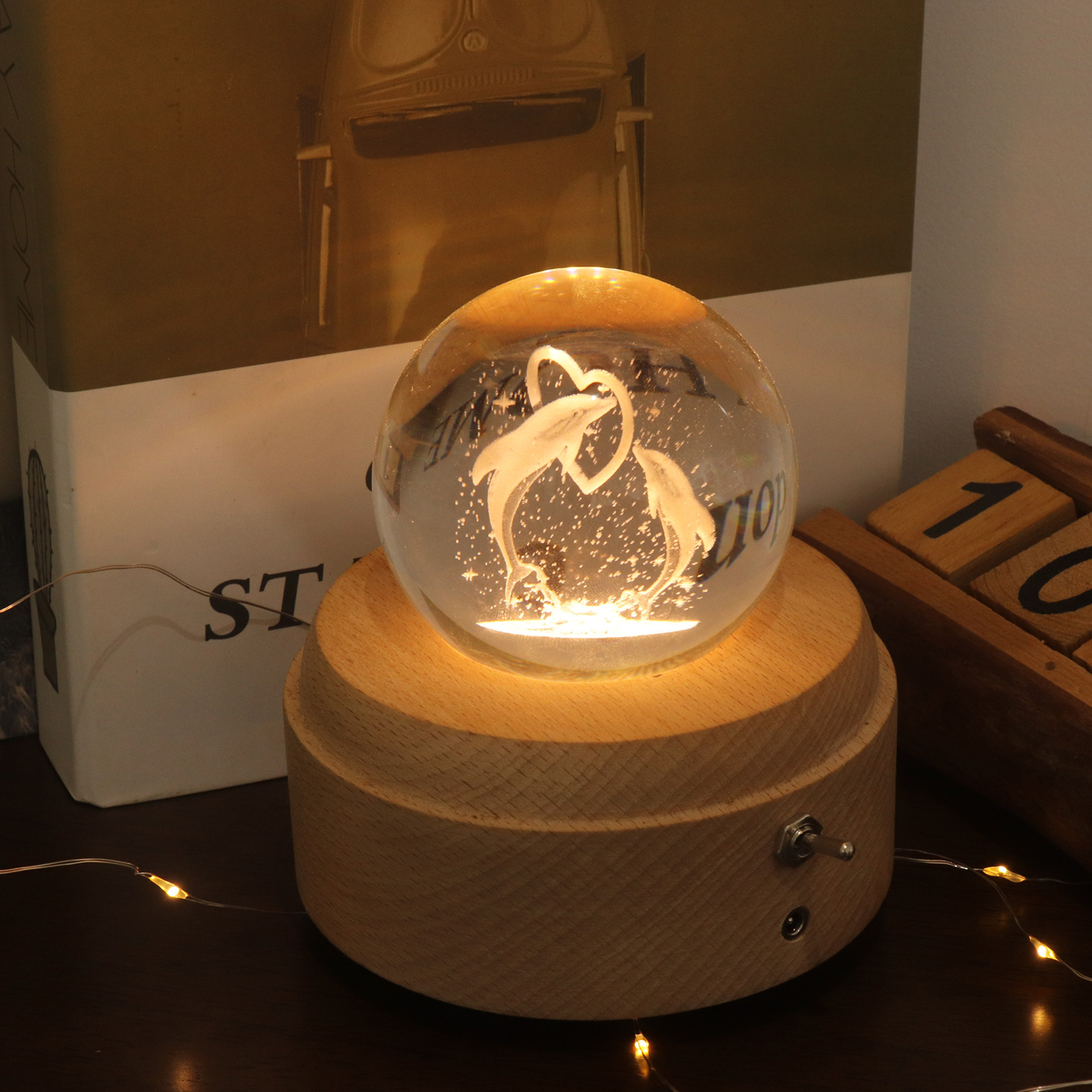 音楽箱付きの3Dシーアニマルクリスタルボールナイトランプ