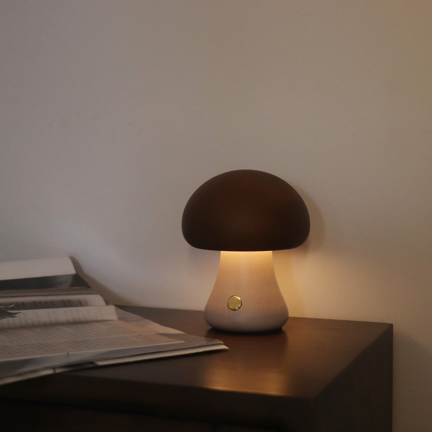 色 - ブロックされた木製マッシュルームランプ