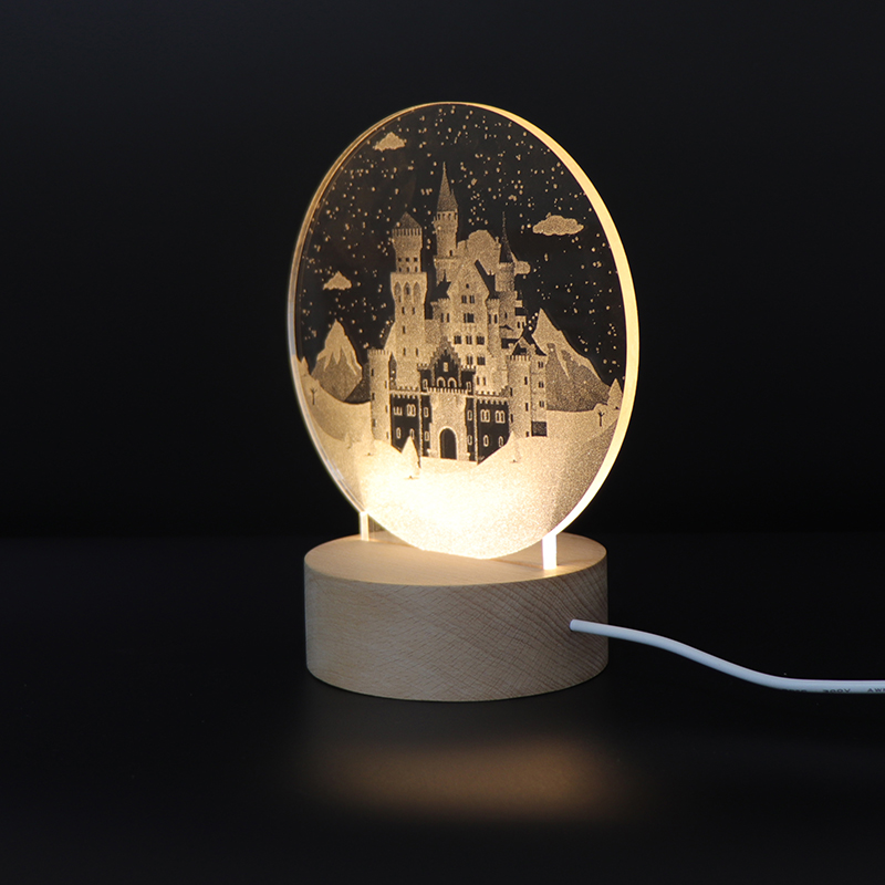 クリエイティブギフトのカットミーズデザインキャッスルアクリルインサイドデスクランプの彫刻