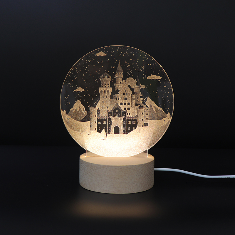 クリエイティブギフトのカットミーズデザインキャッスルアクリルインサイドデスクランプの彫刻