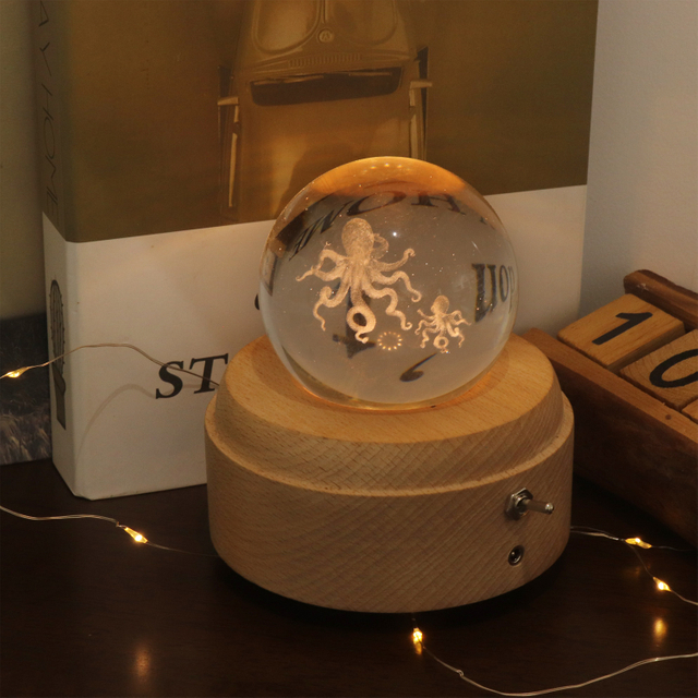 音楽箱付きの3Dシーアニマルクリスタルボールナイトランプ