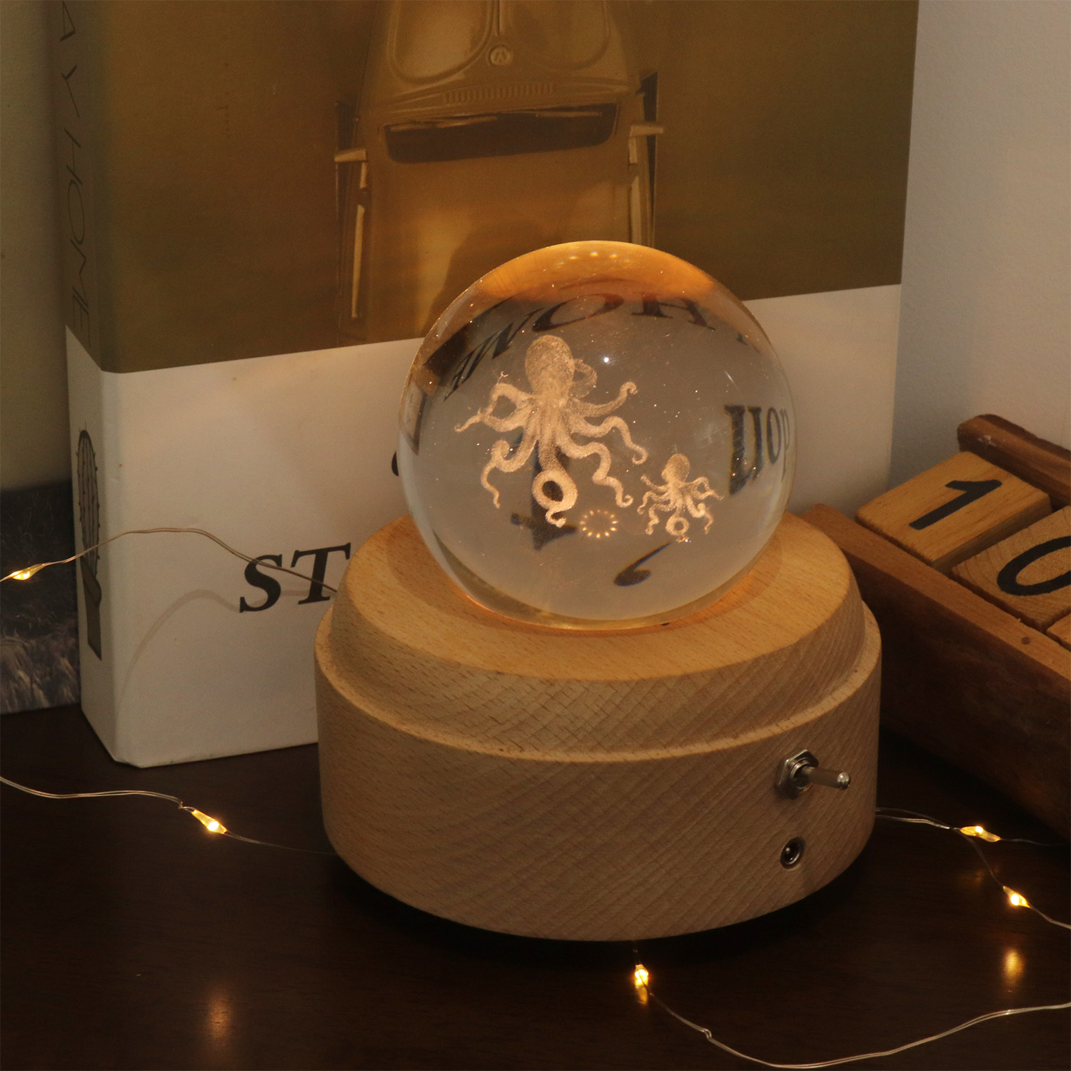 音楽箱付きの3Dシーアニマルクリスタルボールナイトランプ