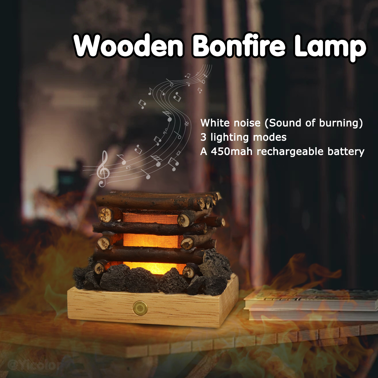 燃える音のある本物の木の枝の手作りムードランプ