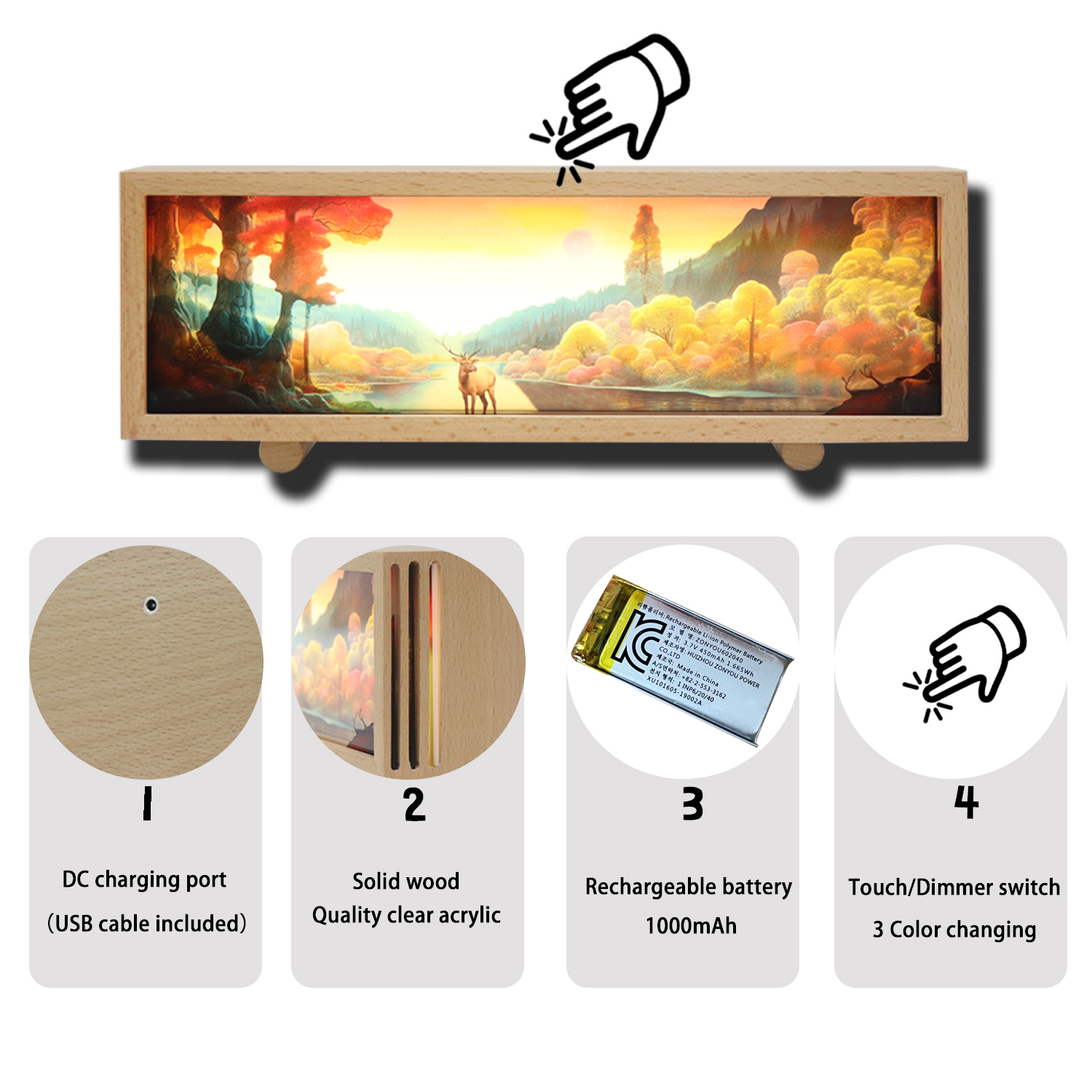 カスタムデザイン充電式ナイトランプタッチスイッチ付きアクリルライトボックス